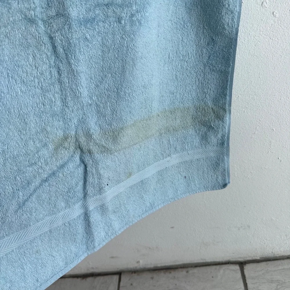 2pc Vintage Blue Bath Towels USA Cotton Stevens Utica Spa Hotel Retro Set